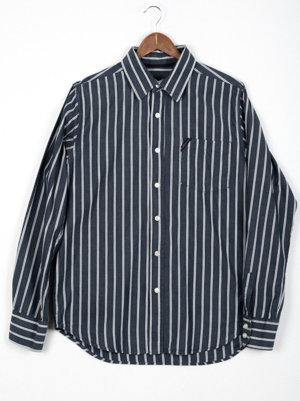 Vintage 90s Bongo Classic Wovens Mens Blue Striped Cotton Button Up Shirt L